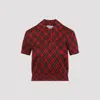 Alexander Mcqueen Microcheck Polo Shirt Lurex Collar Detail In Red