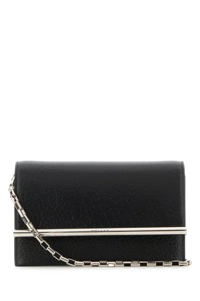 ALEXANDER MCQUEEN ALEXANDER MCQUEEN BLACK LEATHER MINI CROSS-BAR CLUTCH