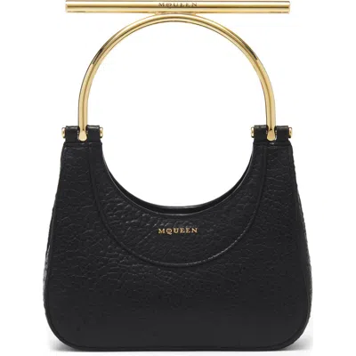 Alexander Mcqueen Cross-bar Mini Leather Shoulder Bag In Blackgold