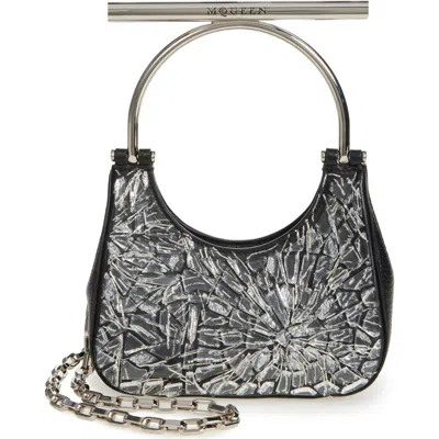 Alexander Mcqueen Mini Crossbar Leather Handbag In Black/silver