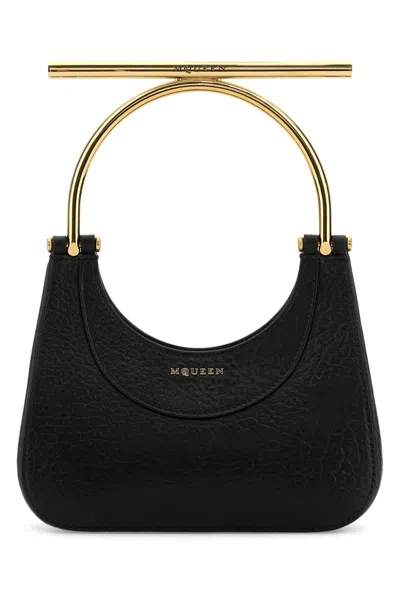 Alexander Mcqueen Mini Cross-bar Leather Handbag With Golden Hardware In Black