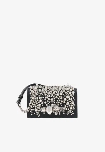 Alexander Mcqueen Mini Crystal Embroidery Jeweled Clutch Bag In Black