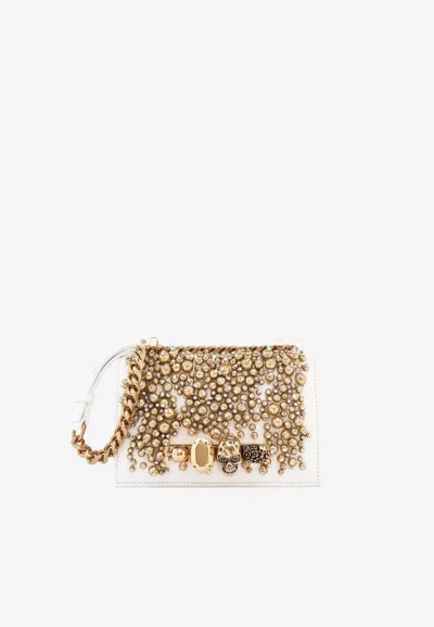 Alexander Mcqueen Mini Crystal Embroidery Jeweled Clutch Bag In White