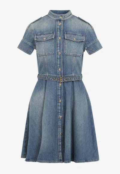 Alexander Mcqueen Denim Mini Shirt Dress In Blue