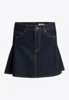 Alexander Mcqueen Mini Denim Flared Skirt In Blue