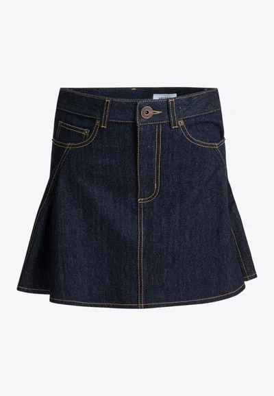 Alexander Mcqueen Mini Denim Flared Skirt In Blue