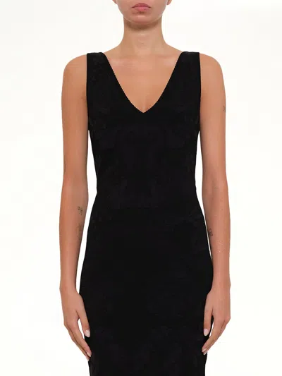 Alexander Mcqueen Floral-jacquard V-neck Dress In Black