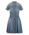 Alexander Mcqueen Button-down Cotton Dress With Flared Skirt And Utility Pockets In Blue