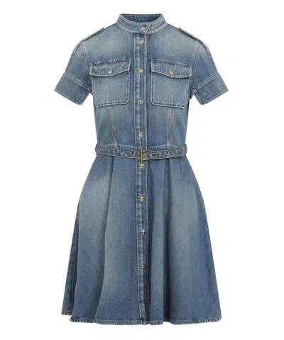 Alexander Mcqueen Denim Mini Shirt Dress In Blue