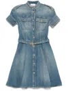 Alexander Mcqueen Button-down Cotton Dress With Flared Skirt And Utility Pockets In Blue
