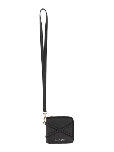 Alexander Mcqueen Mini Harness Wallet With Zipper Closure In Black
