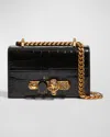 Alexander Mcqueen Black Mini Jewel-decorated Alligator Embossed Shoulder Bag In Black
