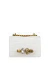 Alexander Mcqueen Mini Jeweled Croc Embossed Leather Satchel In Ivory