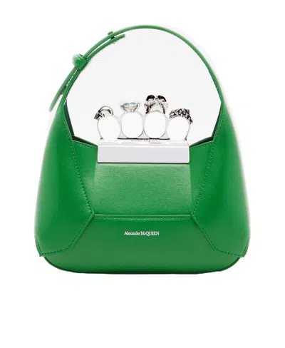 Alexander Mcqueen Mini Jewelled Hobo Leather Bag In Green