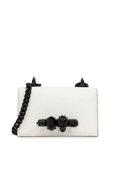 Alexander Mcqueen Mini Leather Jewelled Satchel Bag In White