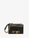Alexander Mcqueen Black Mini Jewel-decorated Alligator Embossed Shoulder Bag In Black