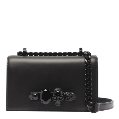 Alexander Mcqueen Mini Jewelled Satchel Leather Bag In Black