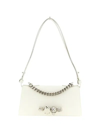 Alexander Mcqueen Mcqueen Jewelled Croc Print Leather Bag In Neutral