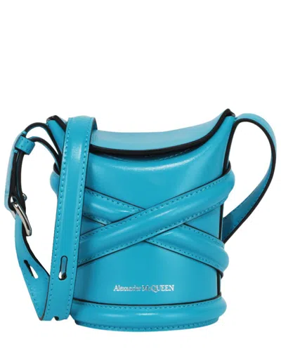 Alexander Mcqueen Mini Leather Bucket Bag In Blue