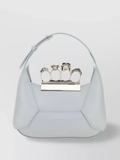 Alexander Mcqueen Mini Leather Hobo Bag With Jewel Handle In Grey
