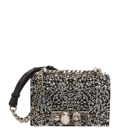 Alexander Mcqueen Mini Leather Jewelled Satchel In Black