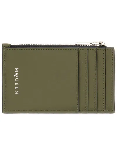 Alexander Mcqueen Mini Leather Skin Wallet In Green