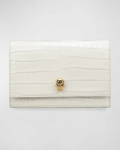 Alexander Mcqueen Mini Mock-croc Crossbody Bag With Small Skull In Ivory