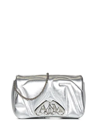Alexander Mcqueen Mini Seal Logo Plaque Shoulder Bag In Silver