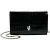 Alexander Mcqueen Mini Skull Croc Embossed Leather Shoulder Bag In Black