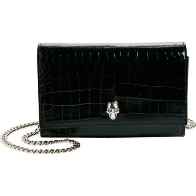 ALEXANDER MCQUEEN ALEXANDER MCQUEEN MINI SKULL CROC EMBOSSED LEATHER SHOULDER BAG