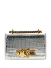 Alexander Mcqueen Mini Skull-embellished Crocodile-effect Crossbody Bag In Silver