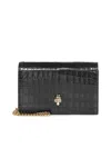 Alexander Mcqueen Skull Small Embossed Croc Leather Crossbody Bag In Black