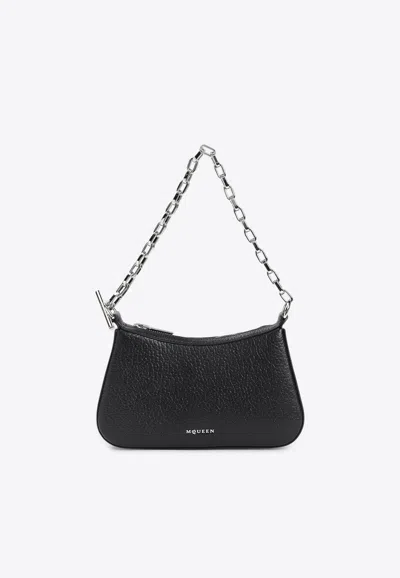 Alexander Mcqueen T-bar Textured-leather Shoulder Bag In Black/silver