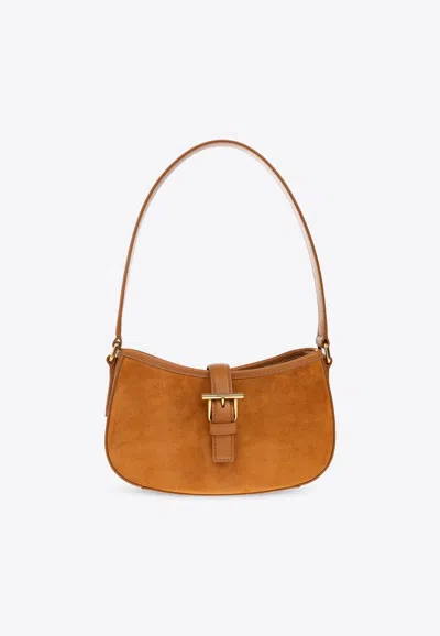 Alexander Mcqueen Mini T-bar Suede Shoulder Bag In Brown