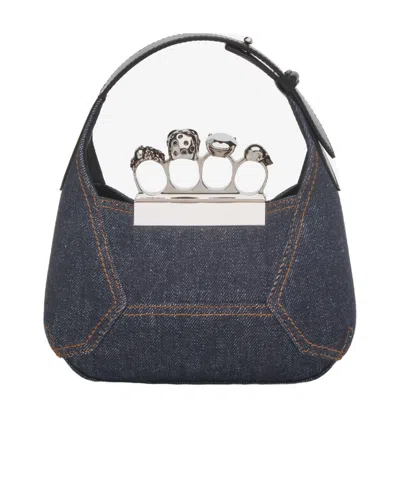 Alexander Mcqueen Women's Jewelled Mini Hobo Bag In Denimblack