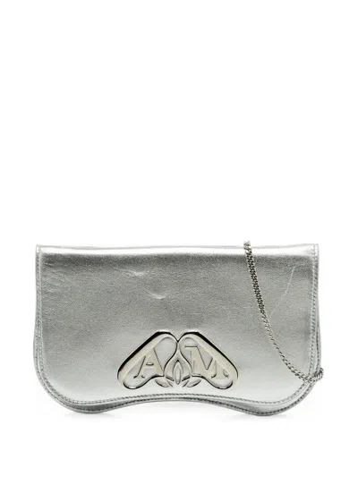 Pre-owned Alexander Mcqueen Mini The Seal Chain Clutch Bag In Silver
