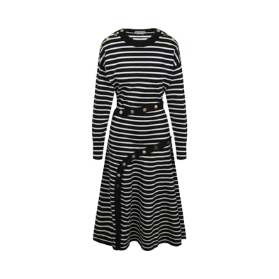 Pre-owned Alexander Mcqueen Mixed Buttons Striped Dress 'blue' | Women's Size S