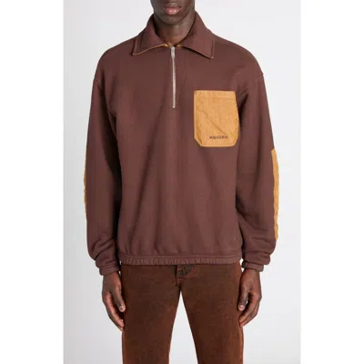 Alexander Mcqueen Mcqueen Mixed Media Half Zip Track Top In Brown