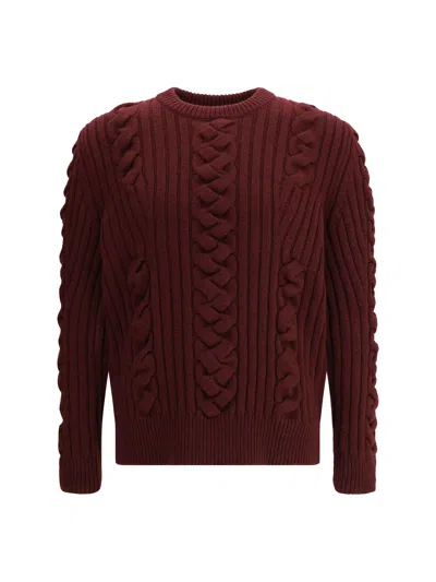Alexander Mcqueen Mixed Wool Sweater In Burgundy