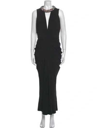Pre-owned Alexander Mcqueen Mock Neck Long Dress In Black