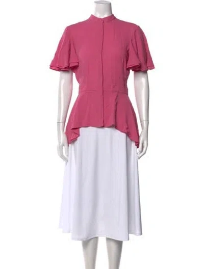 Pre-owned Alexander Mcqueen Mock Neck Short Sleeve Blouse In Pink