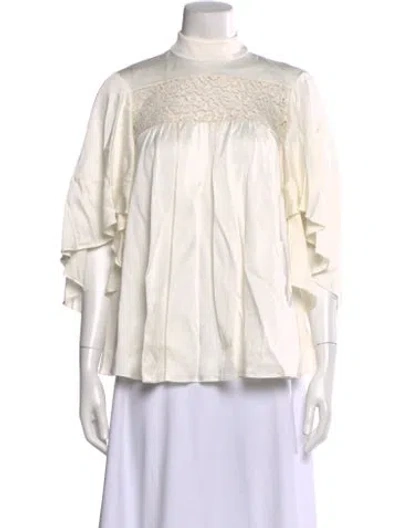 Pre-owned Alexander Mcqueen Mock Neck Three-quarter Sleeve Blouse In Neutral