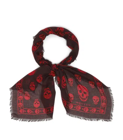 Alexander Mcqueen Modal-silk Skull Scarf In Burgundy