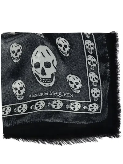 Alexander Mcqueen Modal Skull Print Wrap Scarf In Black