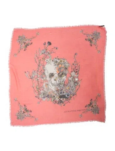 Pre-owned Alexander Mcqueen Mohair Printed Scarf In Red