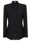 Alexander Mcqueen Mandarin-collar Button-front Fitted Jacket In Black