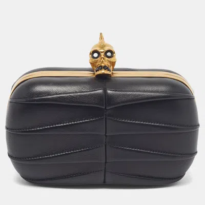 Pre-owned Alexander Mcqueen Mohawk Skull Crystal Black Leather Box Clutch