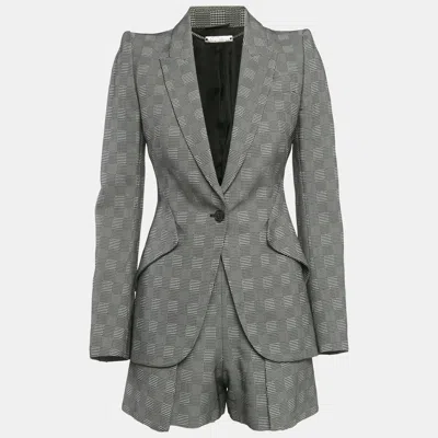 Pre-owned Alexander Mcqueen Monochrome Houndstooth Blazer & Shorts Set Xs/s In Black