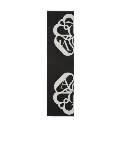 Alexander Mcqueen Monogram Wool Scarf In Black