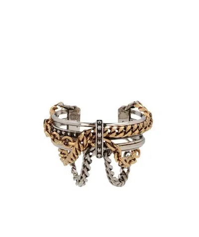 Alexander Mcqueen Multi-chain Cuff Bracelet In Yellow